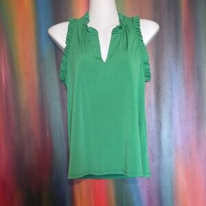 Carmen Marc Valvo Vibrant Green Ruffle Blouse